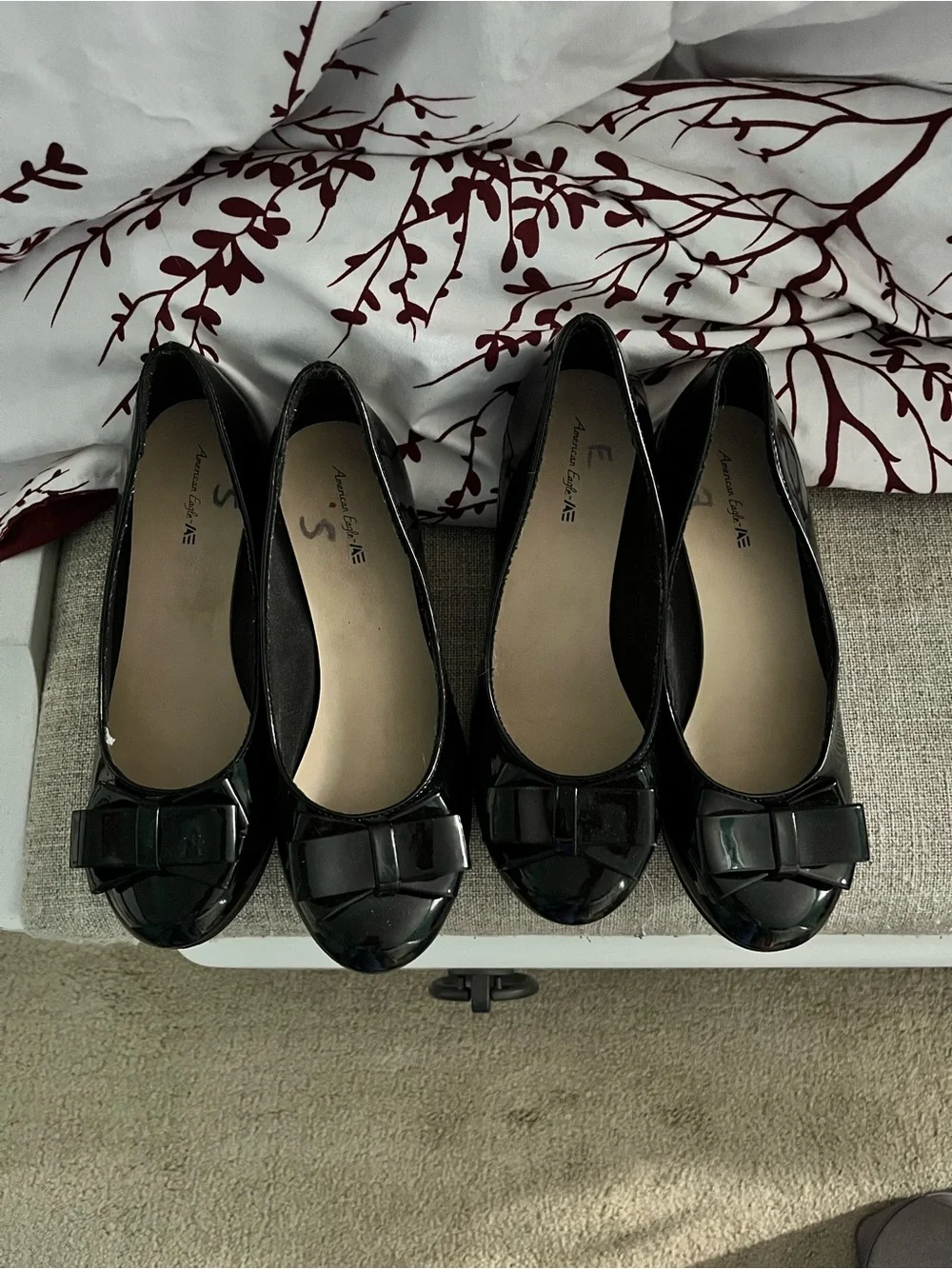 American Eagle Outfitters Black Patent Bow Ballet Flats - Women